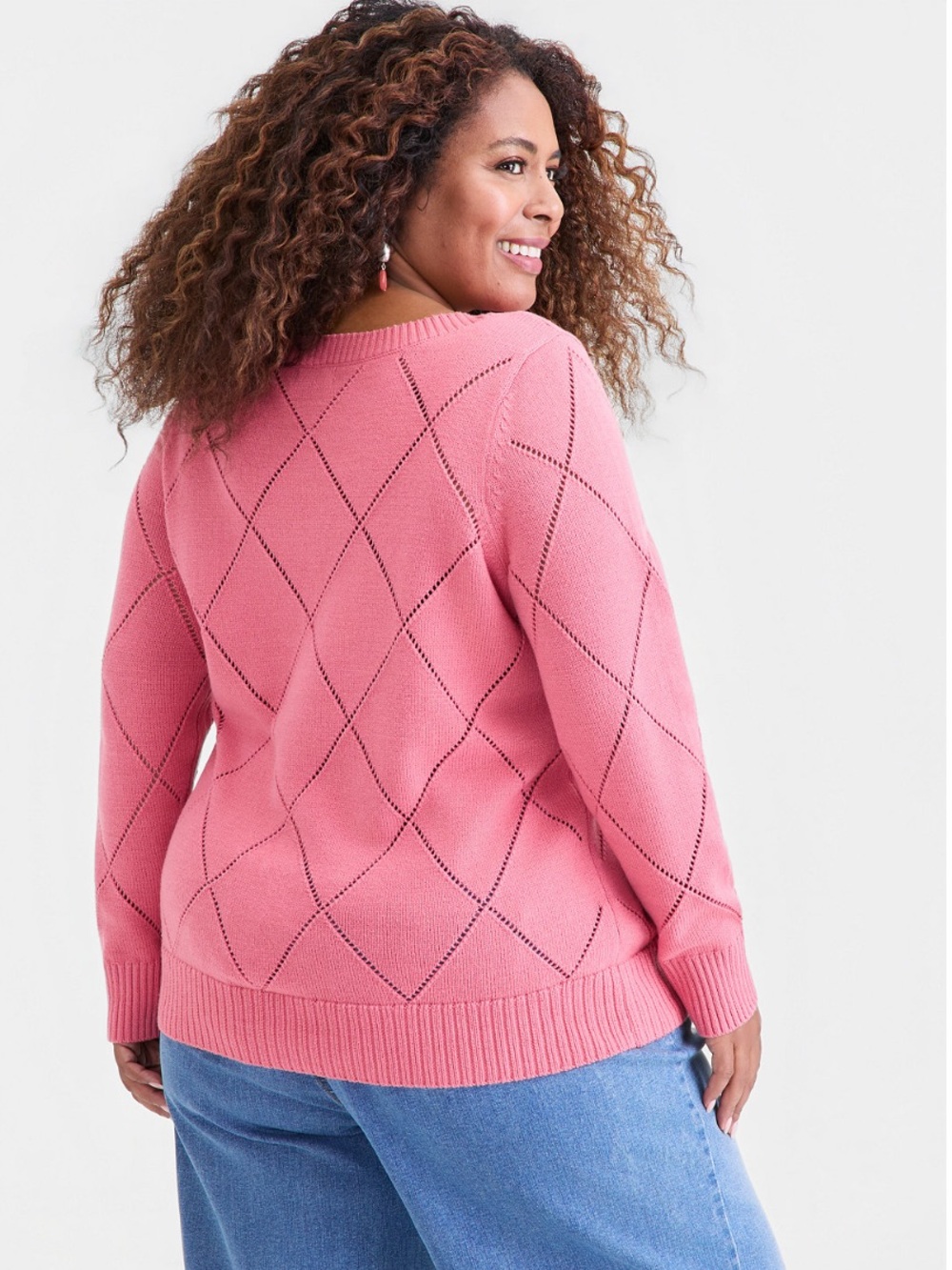 Classic Pointelle Pink Boat-Neck Sweater Preppy Classic NWT - Picture 2 of 8